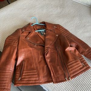 Leather cognac moto jacket- Brand New